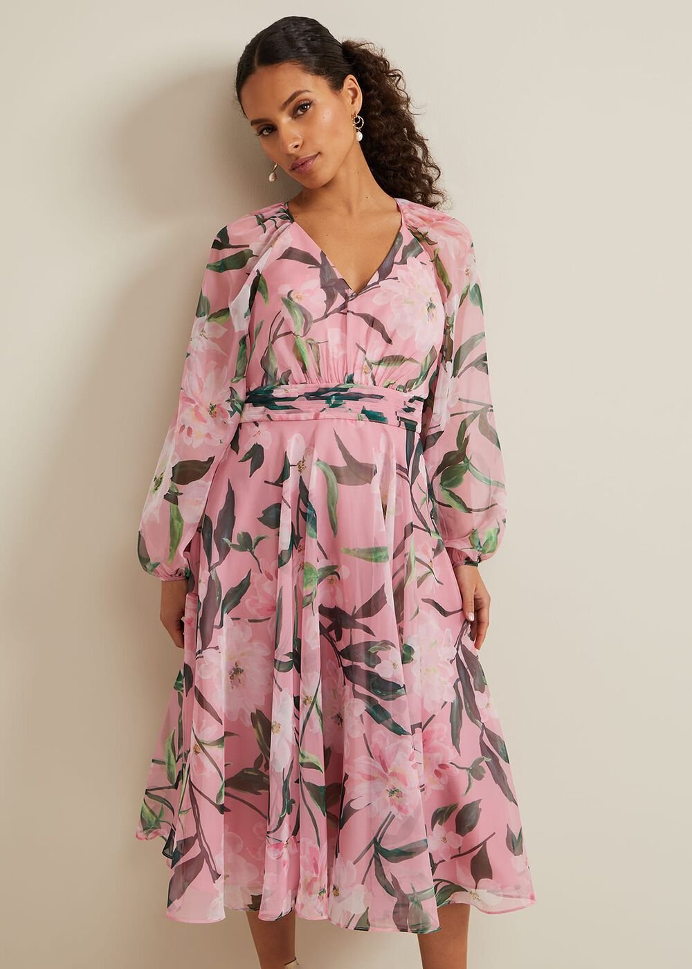 Petite Lina Printed Midi Dress - Multi-Coloured