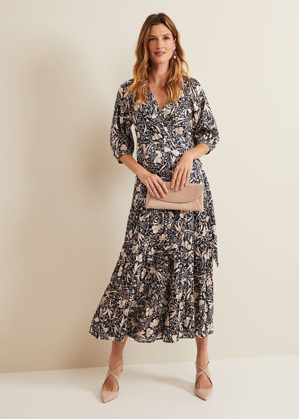 Kezia Satin Floral Wrap Dress - Multi-Coloured