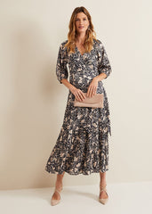 Kezia Satin Floral Wrap Dress - Multi-Coloured