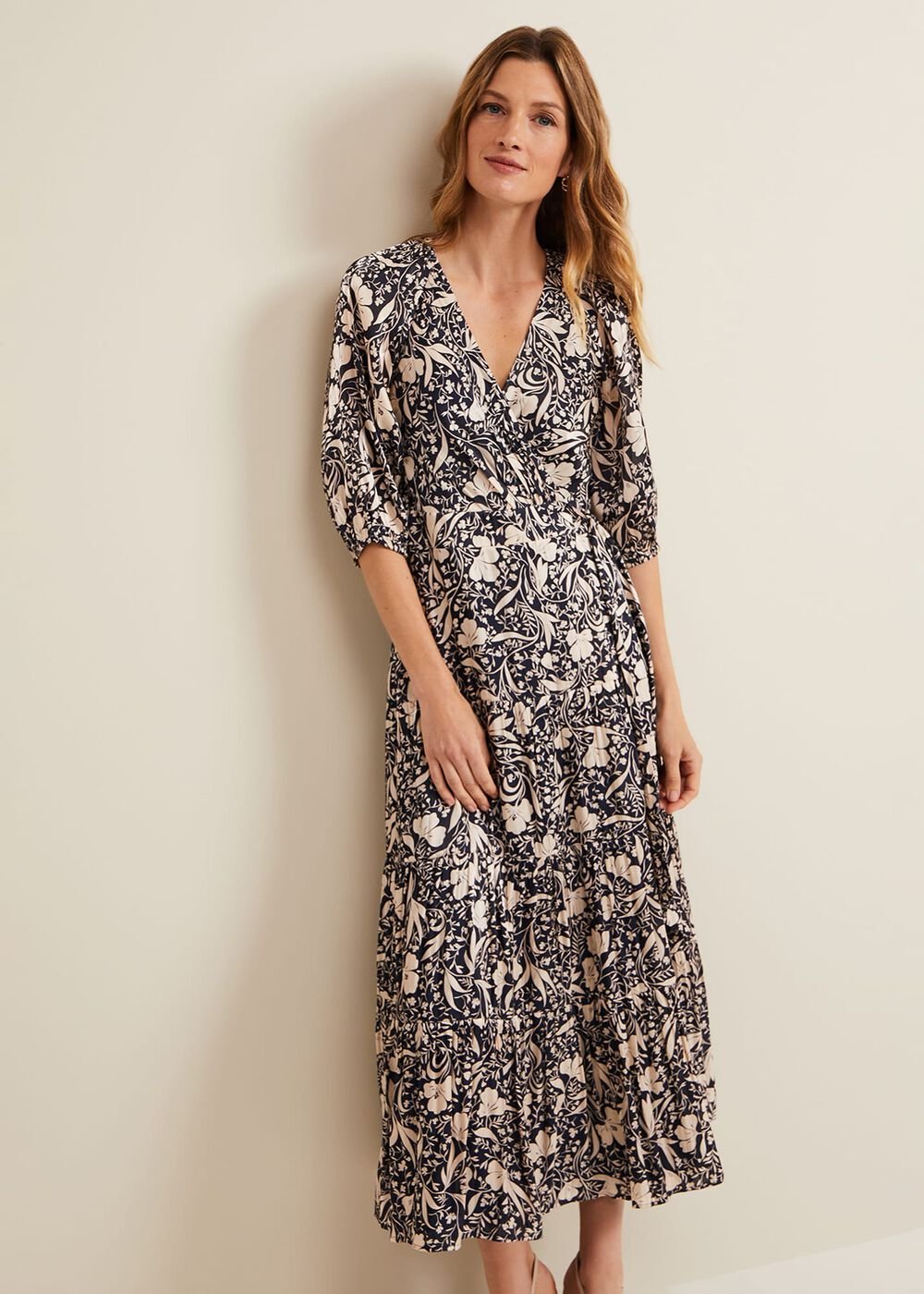 Kezia Satin Floral Wrap Dress - Multi-Coloured