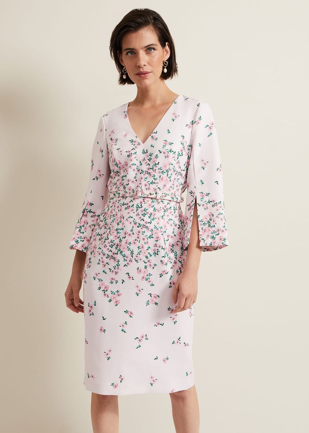 Giovanna Floral Belted Split Sleeve Dress - Multi-Coloured