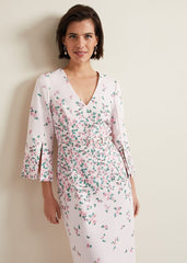 Giovanna Floral Belted Split Sleeve Dress - Multi-Coloured