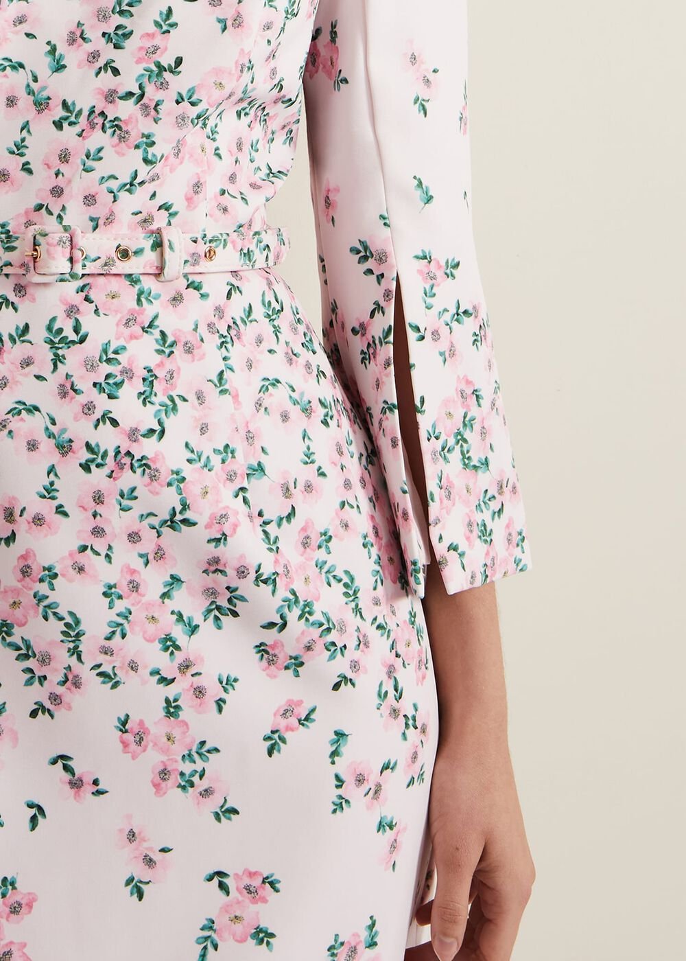 Giovanna Floral Belted Split Sleeve Dress - Multi-Coloured