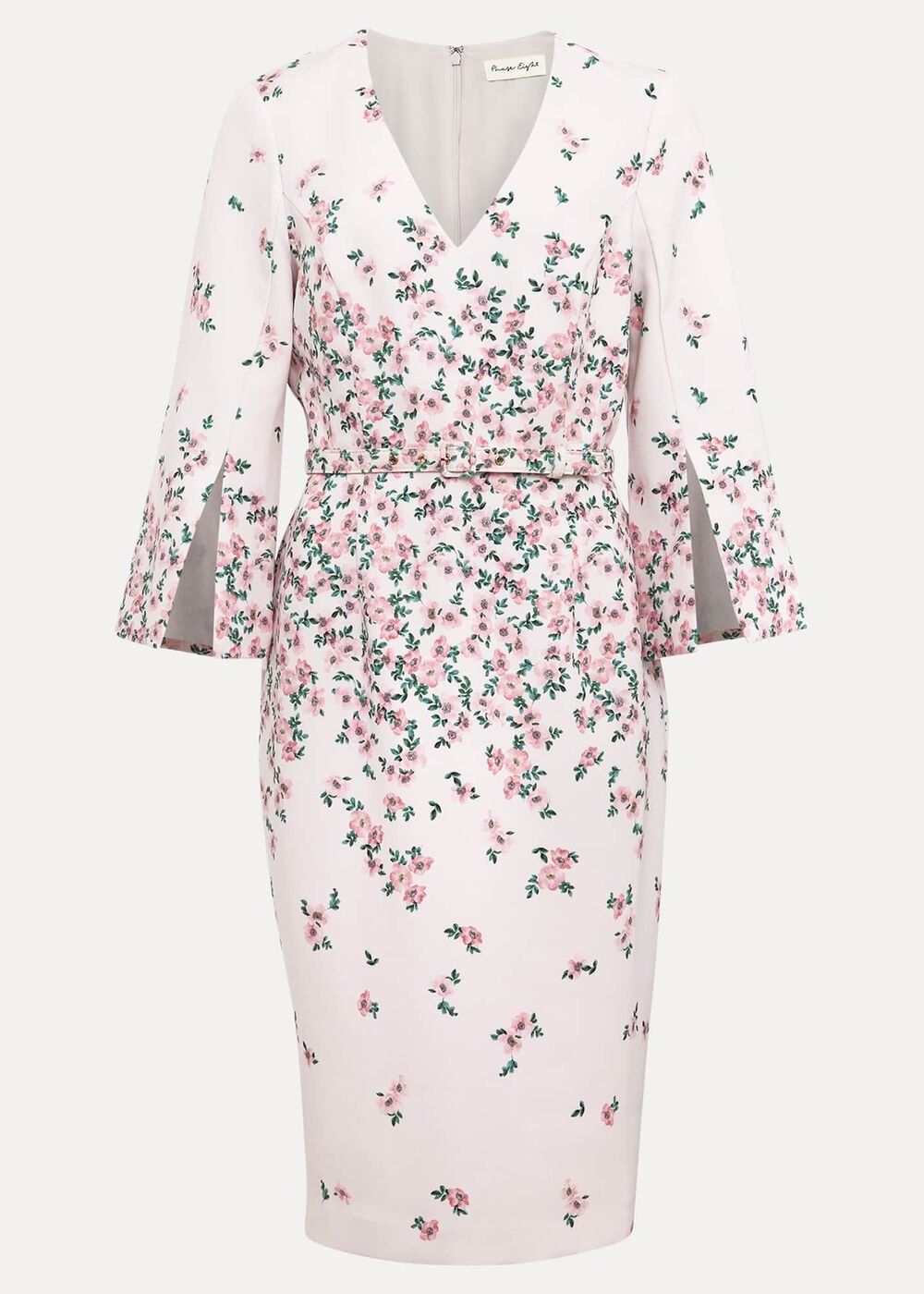 Giovanna Floral Belted Split Sleeve Dress - Multi-Coloured