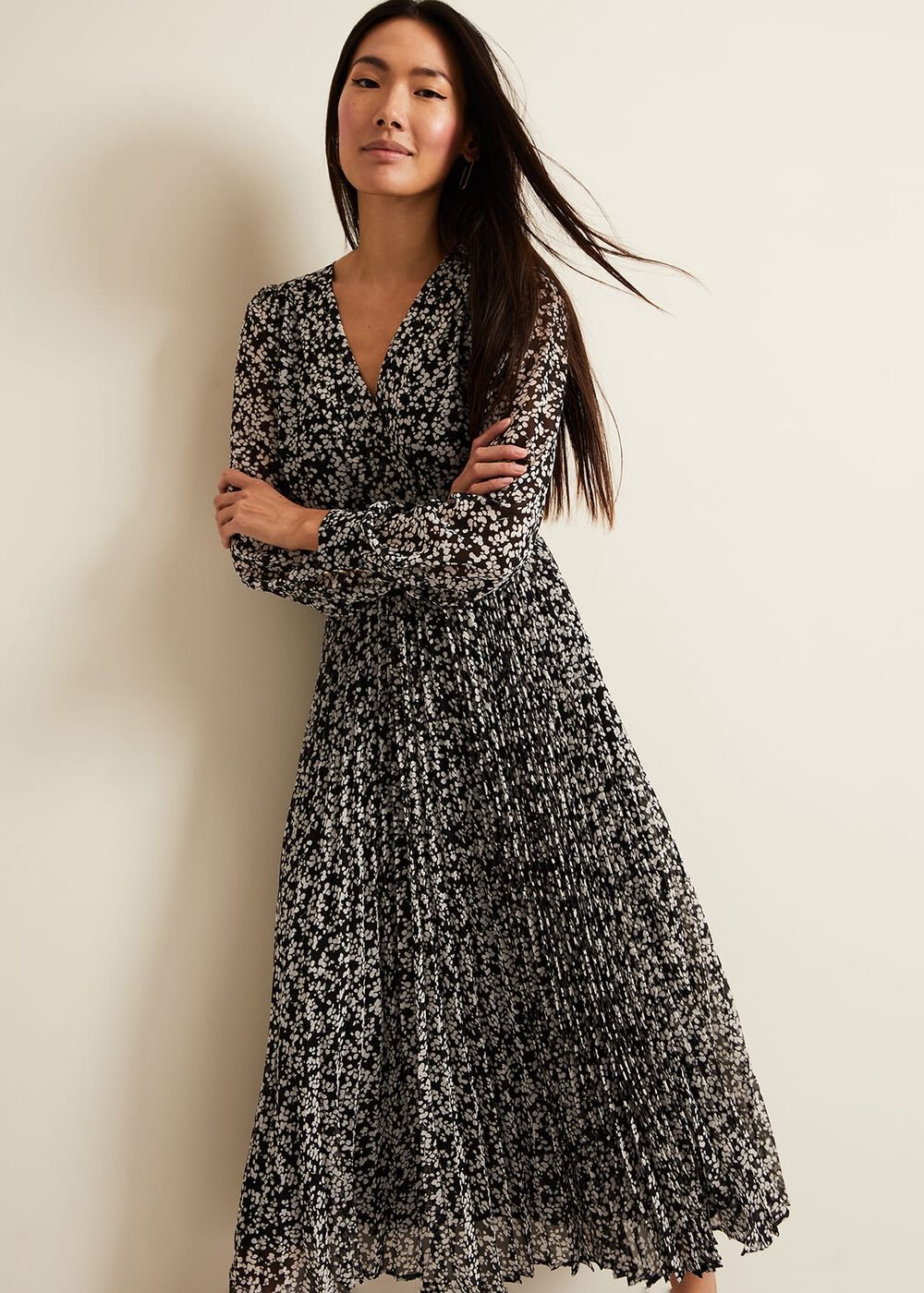 Ayana Spot Pleat Midaxi Dress - Multi-Coloured