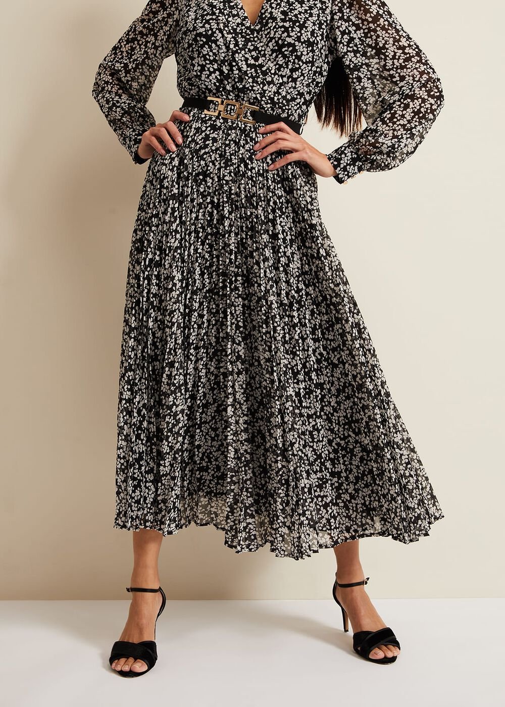 Ayana Spot Pleat Midaxi Dress - Multi-Coloured