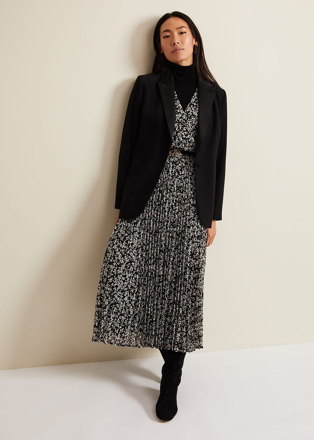Ayana Spot Pleat Midaxi Dress - Multi-Coloured