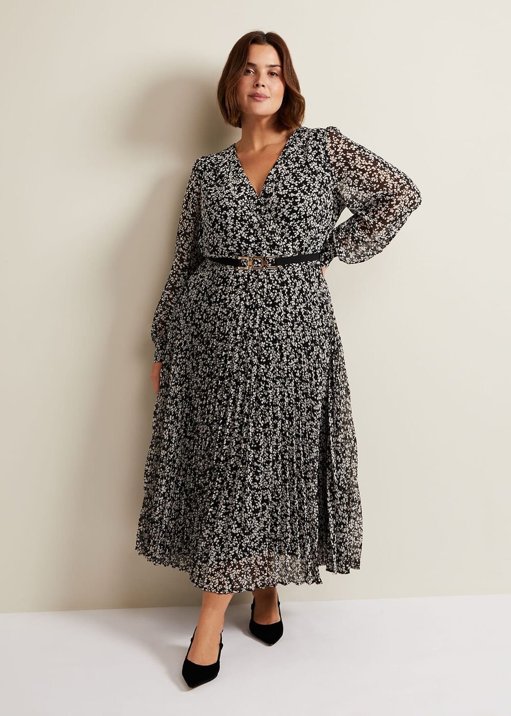 Ayana Spot Pleat Midaxi Dress - Multi-Coloured