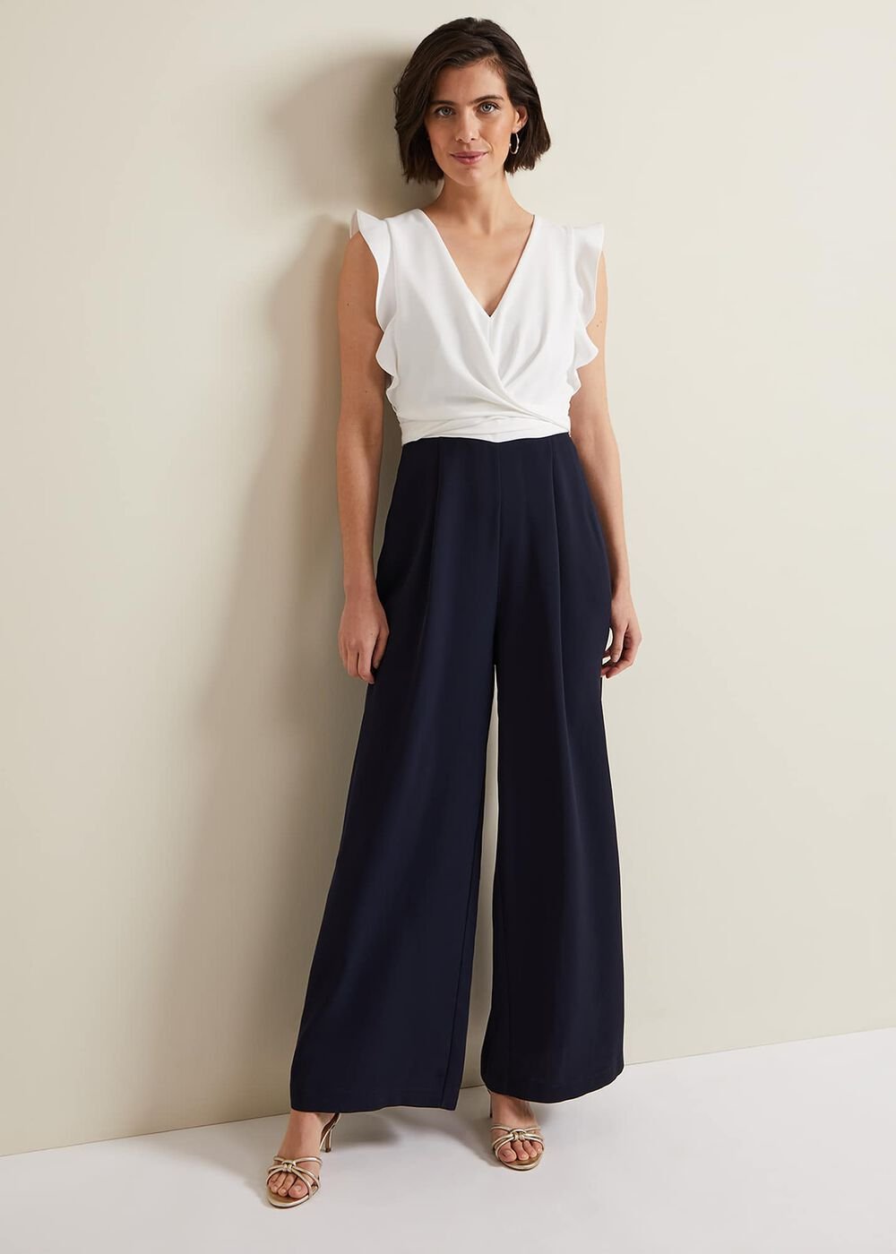 Ayla Ruffle Wrap Jumpsuit - Navy/Ivory