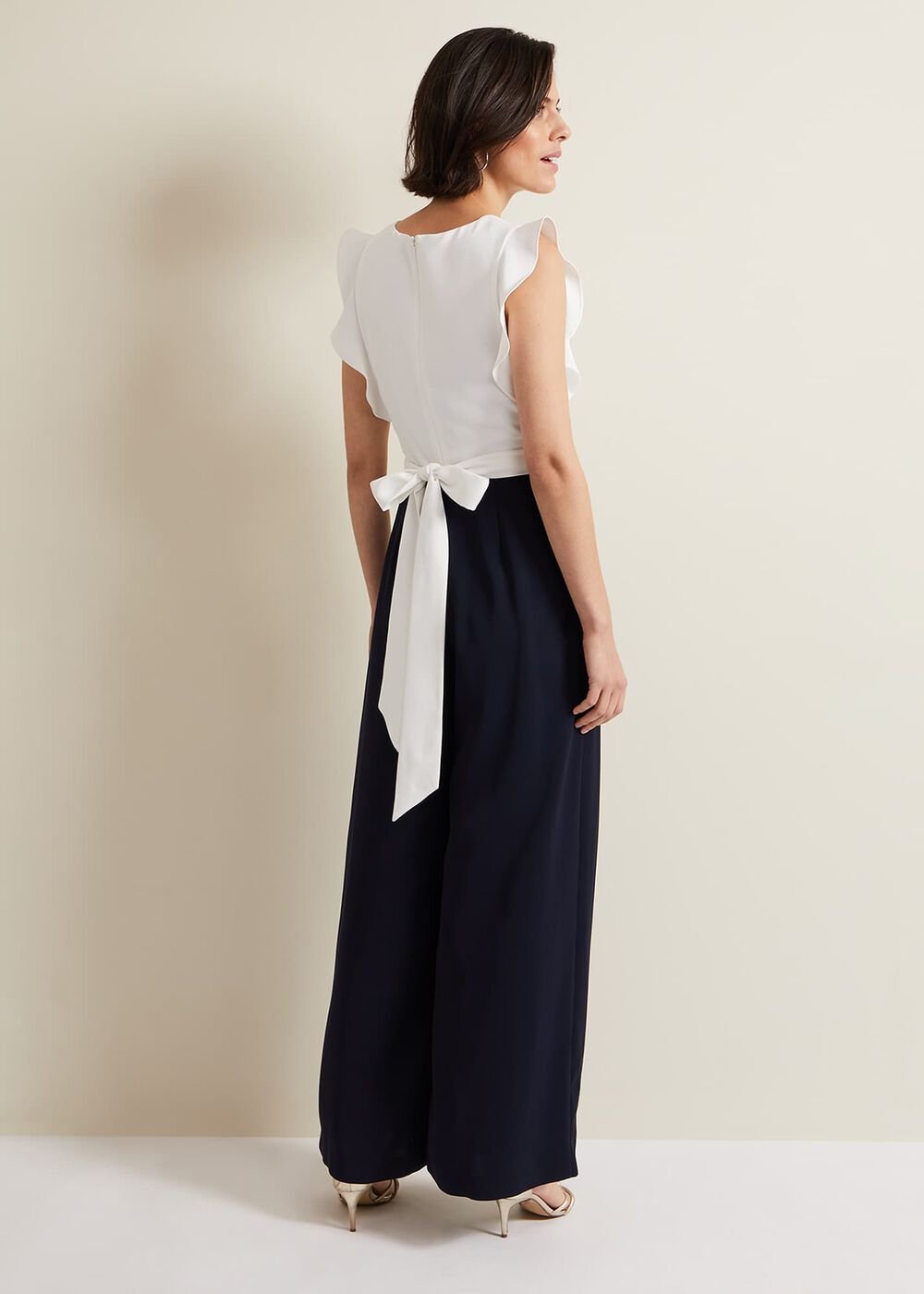 Ayla Ruffle Wrap Jumpsuit - Navy/Ivory