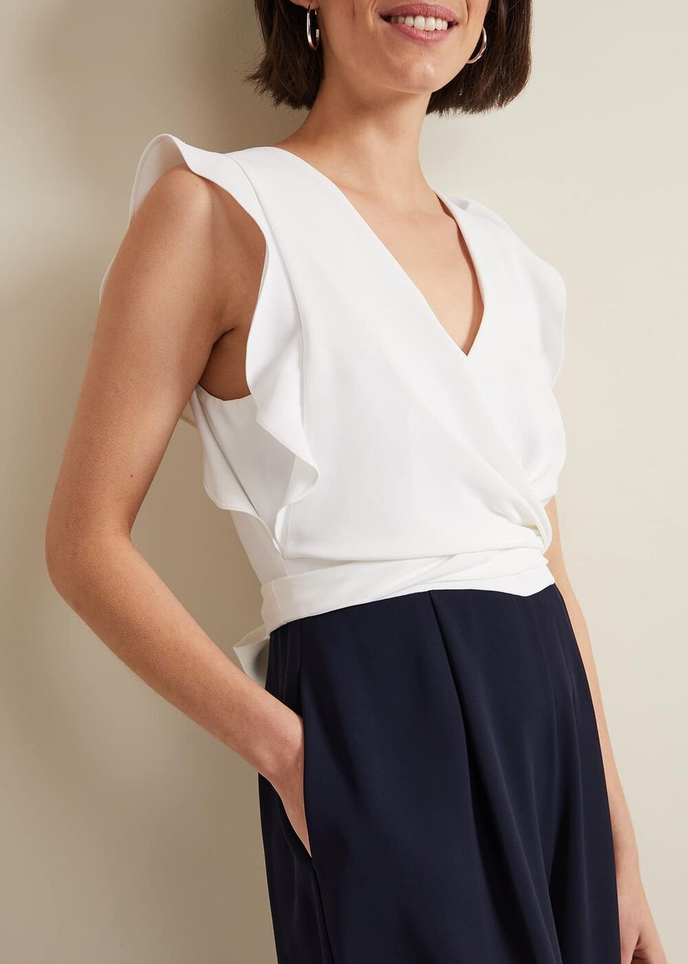 Ayla Ruffle Wrap Jumpsuit - Navy/Ivory