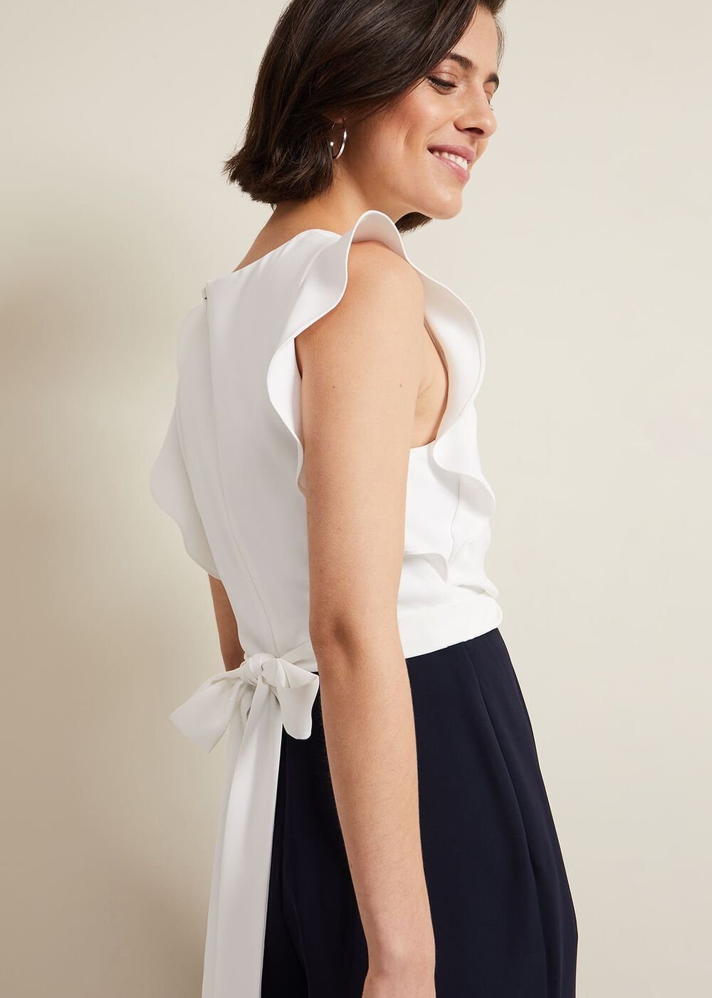 Ayla Ruffle Wrap Jumpsuit - Navy/Ivory