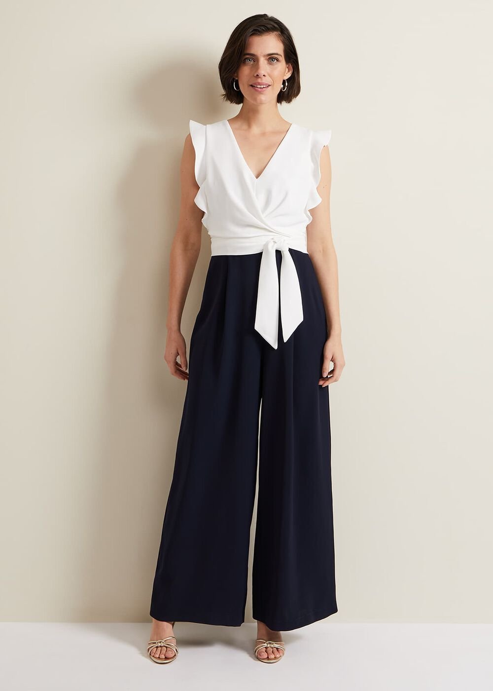 Ayla Ruffle Wrap Jumpsuit - Navy/Ivory