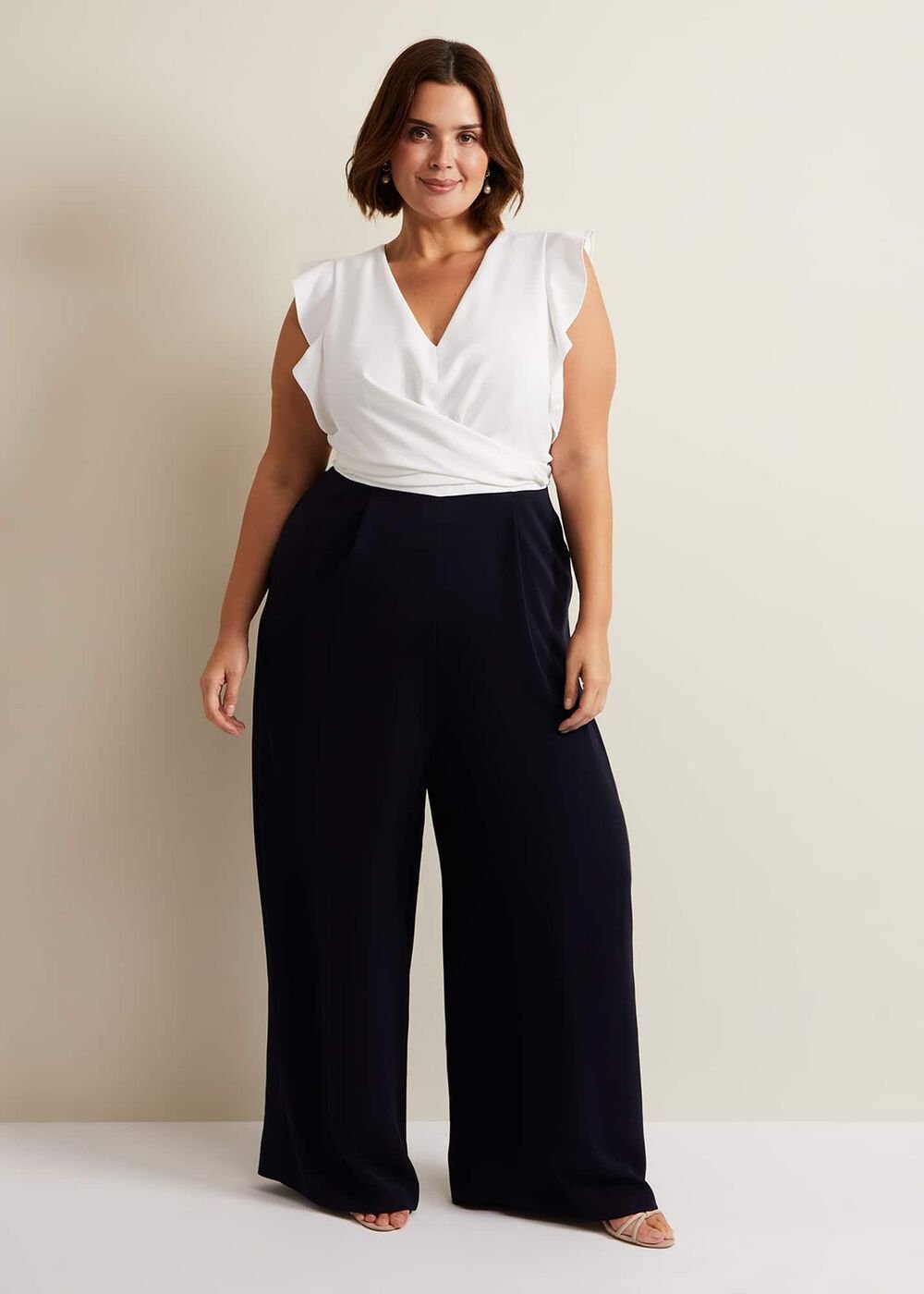 Ayla Ruffle Wrap Jumpsuit - Navy/Ivory