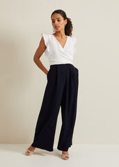 Petite Ayla Ruffle Colourblock Jumpsuit - Navy/Ivory