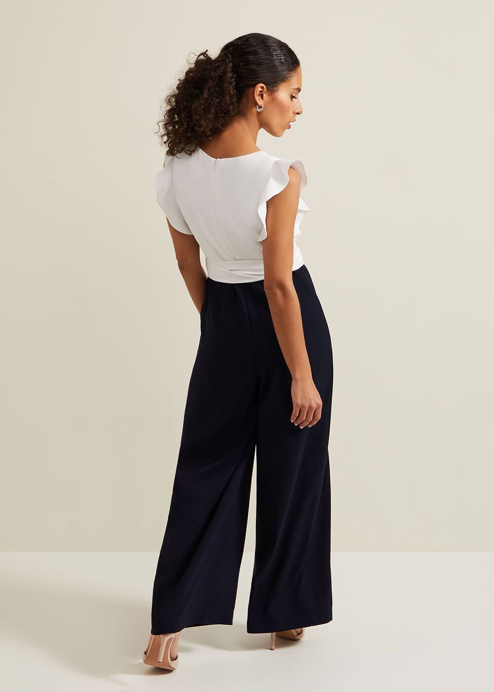 Petite Ayla Ruffle Colourblock Jumpsuit - Navy/Ivory
