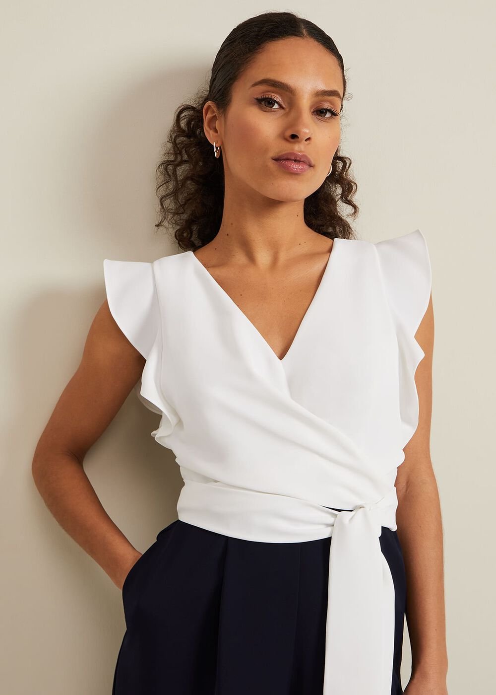 Petite Ayla Ruffle Colourblock Jumpsuit - Navy/Ivory