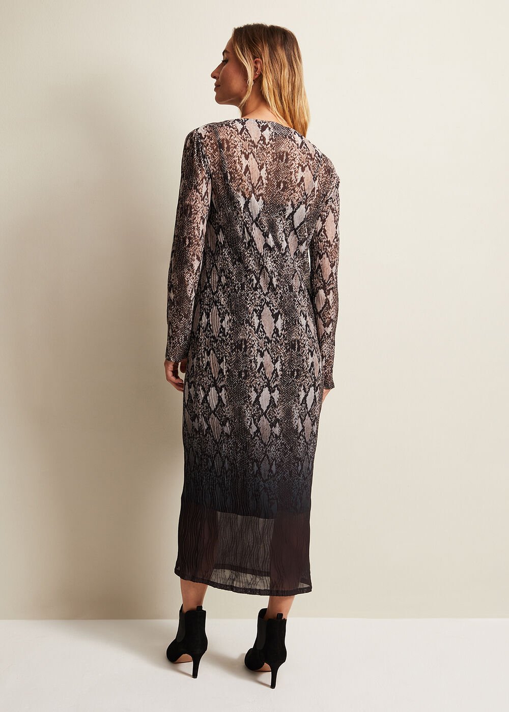 Alix Ombre Snake Midi Mesh Dress - Brown