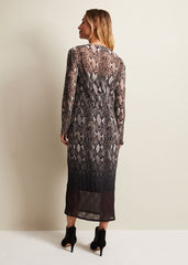 Alix Ombre Snake Midi Mesh Dress - Brown