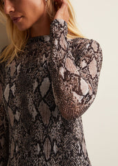 Alix Ombre Snake Midi Mesh Dress - Brown