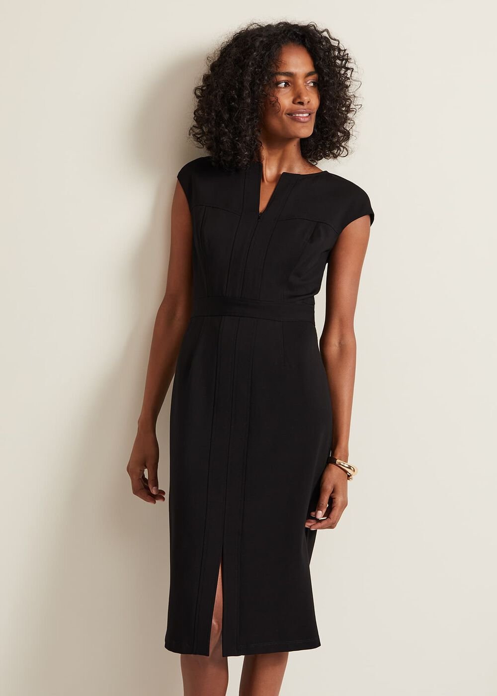Karmie Black Ponte Bodycon Midi Dress - Black
