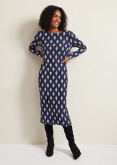 Kelly Geo Midi Shift Dress - Blue