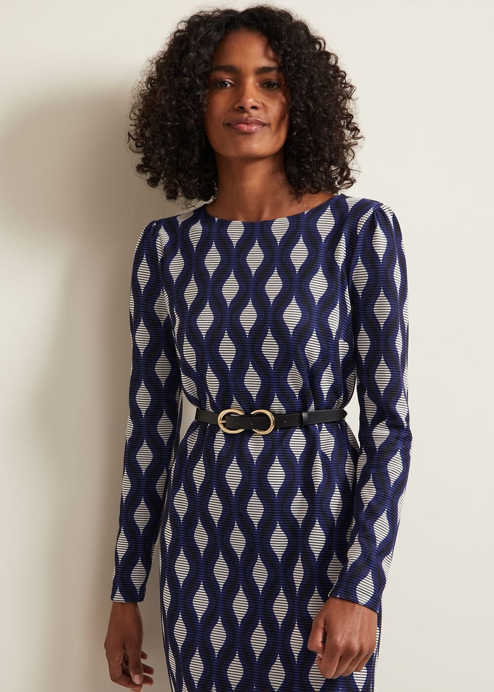 Kelly Geo Midi Shift Dress - Blue