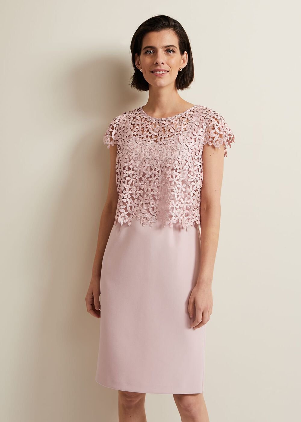 Daisy Lace Midi Dress - Pale Pink