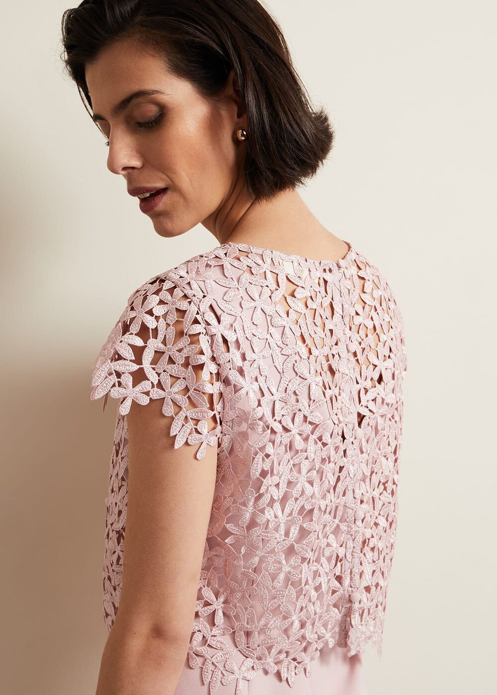 Daisy Lace Midi Dress - Pale Pink