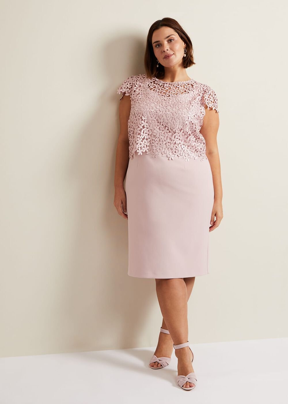 Daisy Lace Midi Dress - Pale Pink
