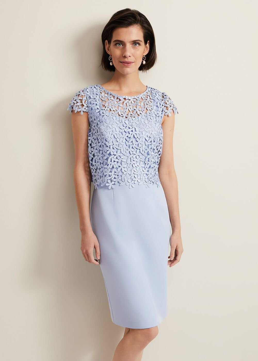 Daisy Lace Double Layer Dress - Pale Blue