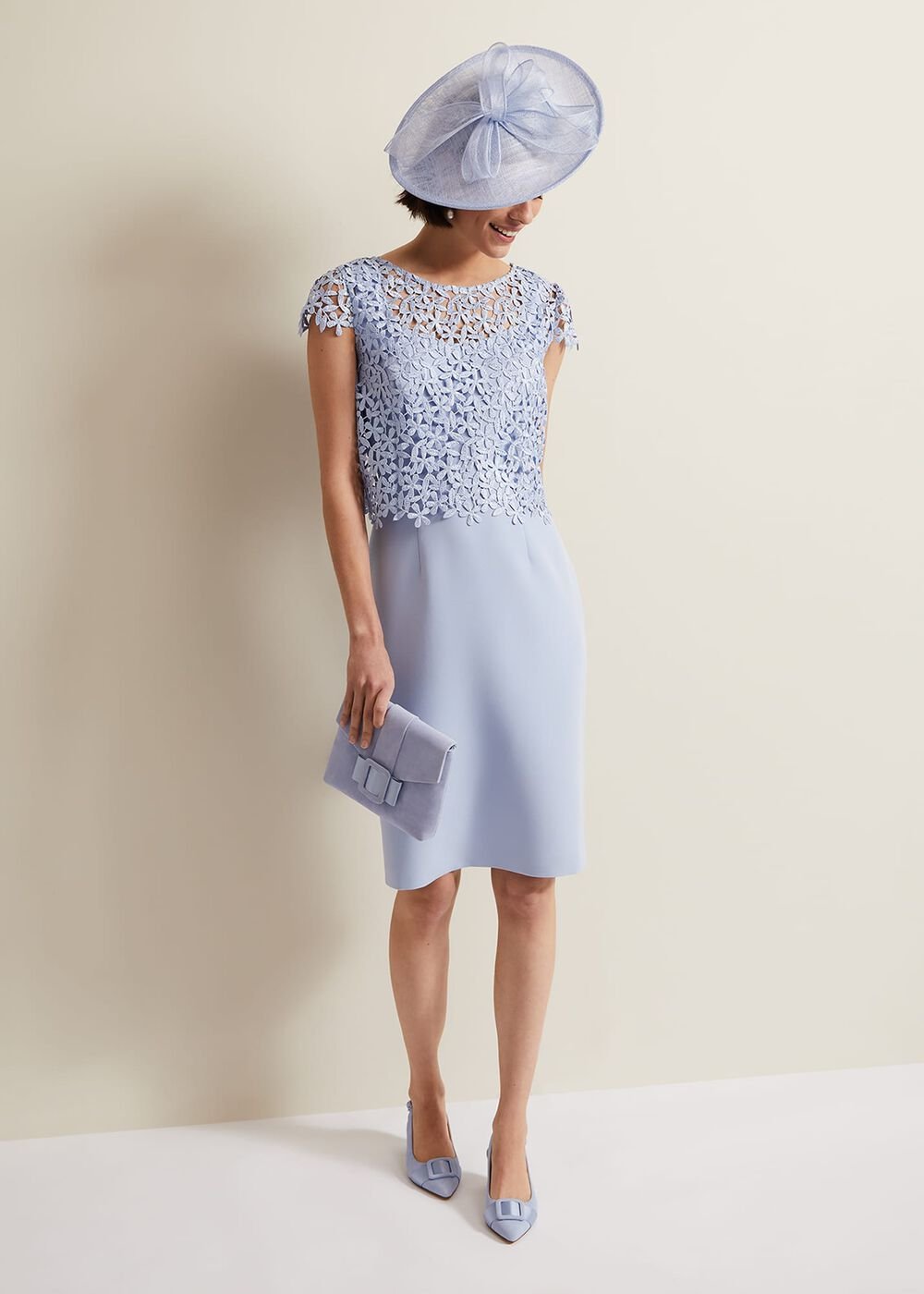 Daisy Lace Double Layer Dress - Pale Blue