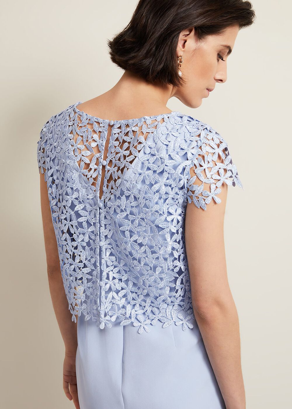 Daisy Lace Double Layer Dress - Pale Blue