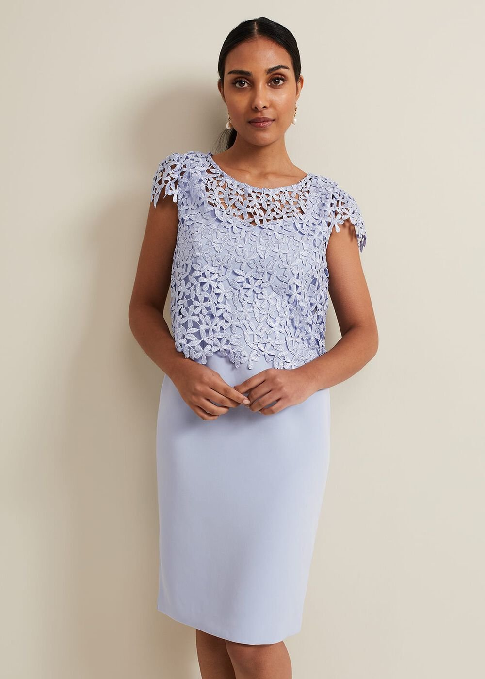 Petite Daisy Lace Double Layer Dress - Pale Blue
