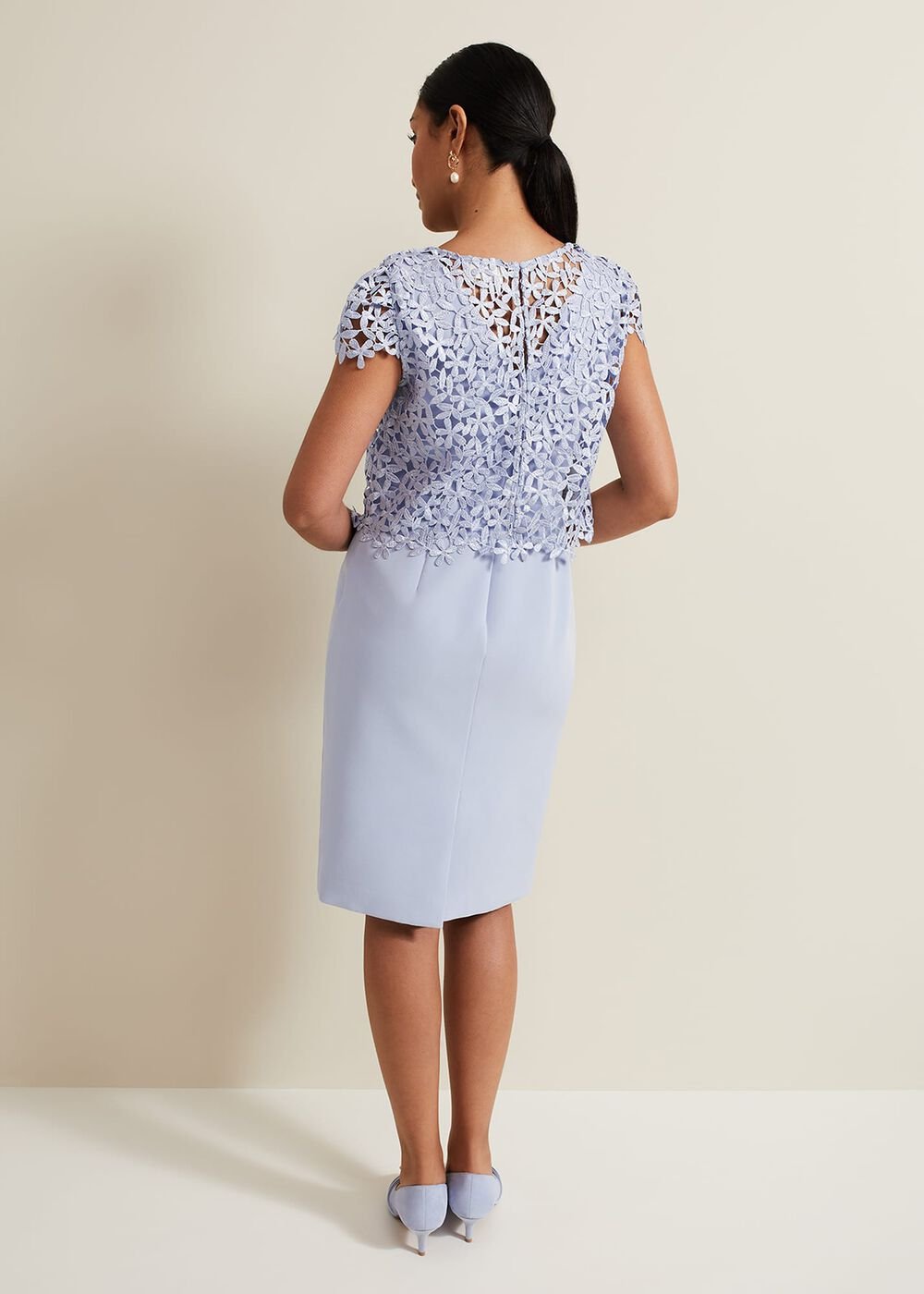 Petite Daisy Lace Double Layer Dress - Pale Blue