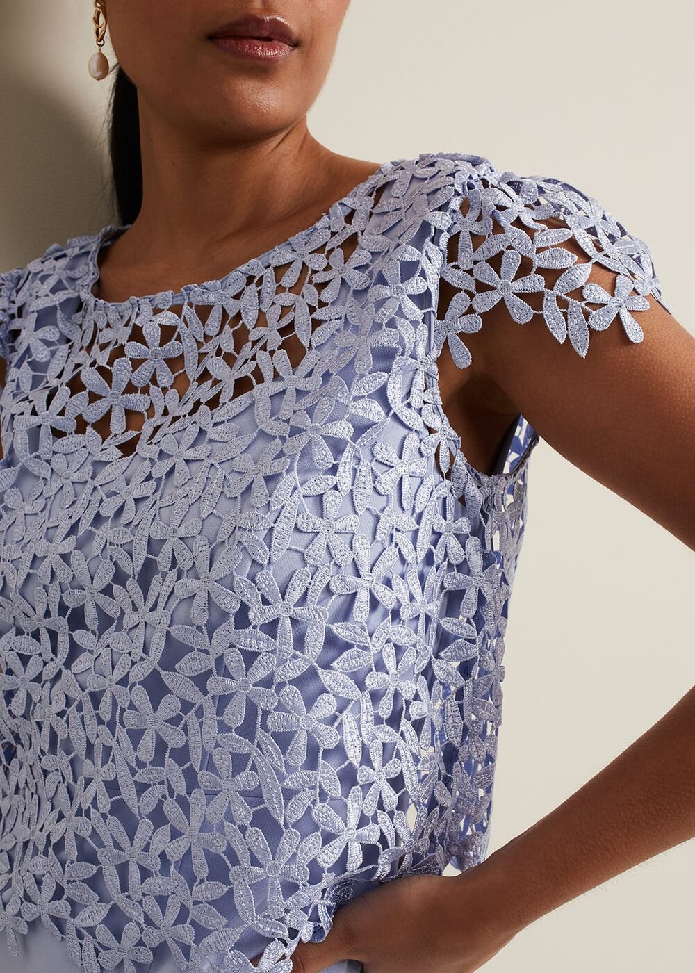 Petite Daisy Lace Double Layer Dress - Pale Blue