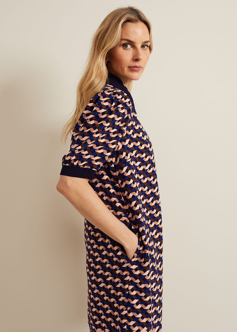 Candice Geo Printed Dress - Navy