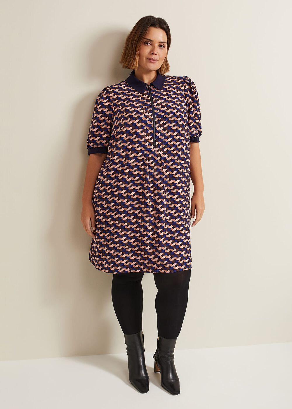 Candice Geo Printed Dress - Navy