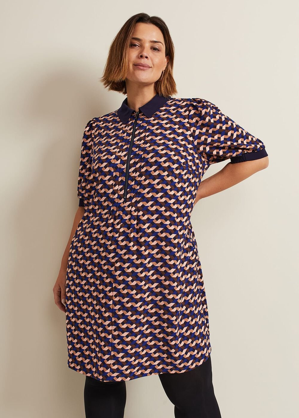 Candice Geo Printed Dress - Navy