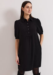 Claudia Button Swing Mini Dress - Black