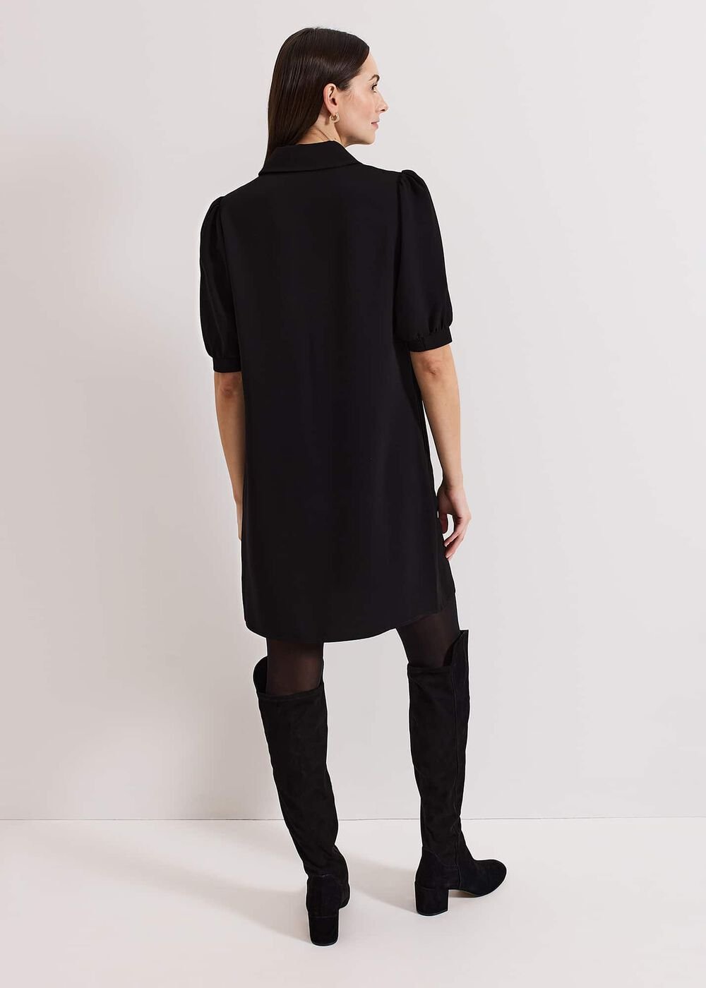 Claudia Button Swing Mini Dress - Black