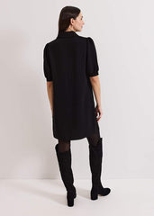 Claudia Button Swing Mini Dress - Black