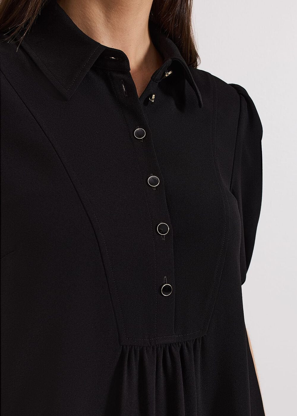 Claudia Button Swing Mini Dress - Black