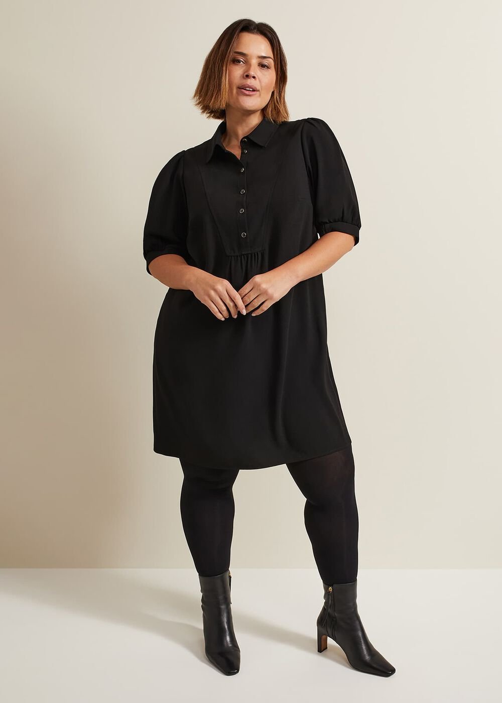 Claudia Button Swing Mini Dress - Black