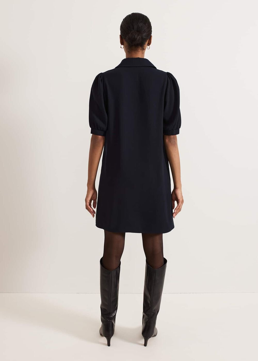 Claudia Button Swing Mini Dress - Navy