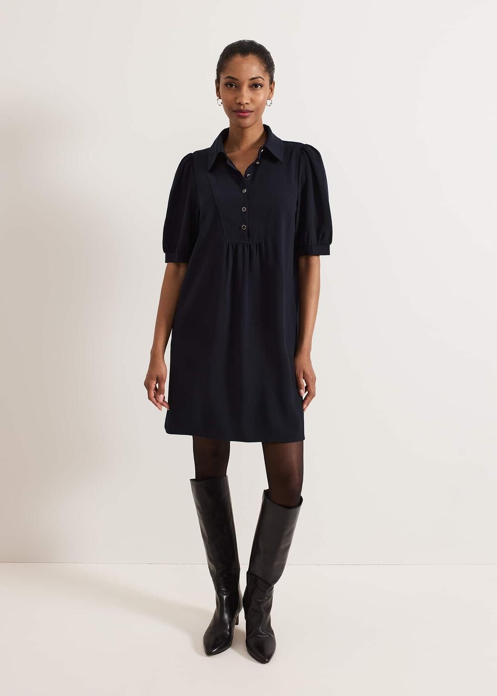 Claudia Button Swing Mini Dress - Navy
