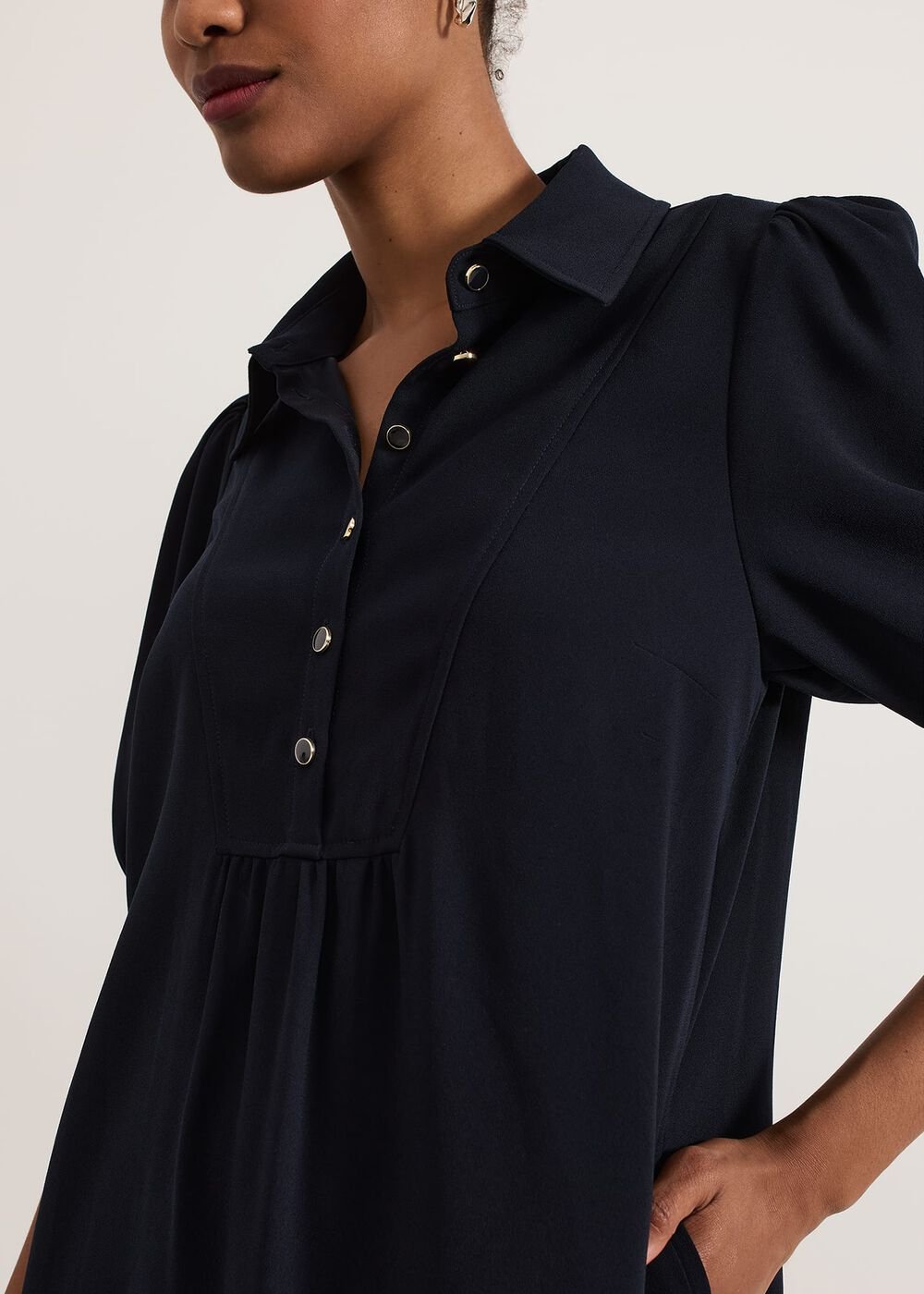 Claudia Button Swing Mini Dress - Navy