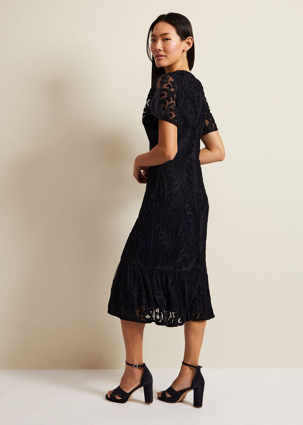 Matilda Tapework Midi Dress - Navy