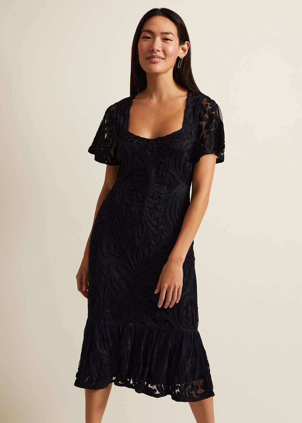 Matilda Tapework Midi Dress - Navy