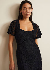 Matilda Tapework Midi Dress - Navy